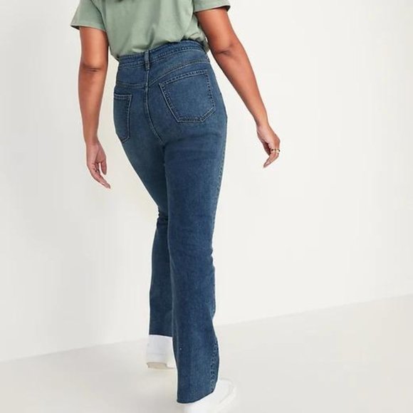Extra High-Waisted Button-Fly Kicker Boot-Cut Ripped Cut-Off Jeans for Women New - Picture 5 of 7